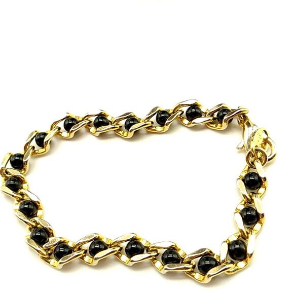 AVON Bracelet CAPTURED TREASURES Gold-tone Curb Link Faux Black Onyx Beaded Acce - Picture 3 of 12